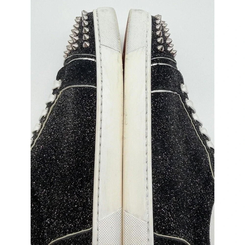 Christian Louboutin Vieira 2 Low Top Sneaker Black Glitter Silver Spikes EU 41 - Picture 12 of 15